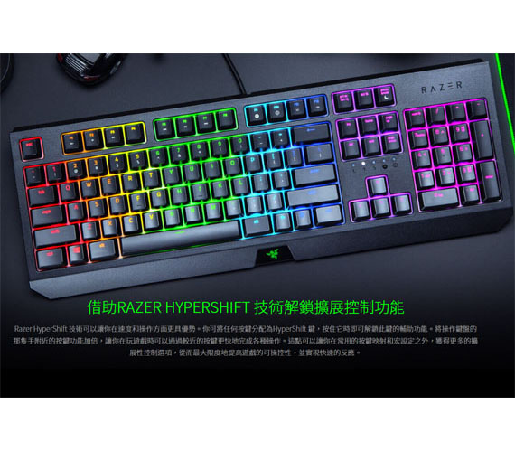 3ctown購物中心 Razer Blackwidow 黑寡婦蜘蛛幻彩版機械式有線遊戲鍵盤黃軸中文 公司貨 Rz03 R3t1 限量售完為止
