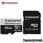 Transcend創見 340S Micro SD RAM Card 64GB (T-Flash) SDXC Class10 UHS-I U3 V30 A2(160MB/s)(4K.Switch用) TS64GUSD340S