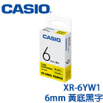 CASIO卡西歐 6mm XR-6YW1 黃底黑字 標籤機色帶
