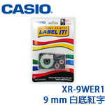 CASIO卡西歐 9mm XR-9WER1 白底紅字 標籤機色帶