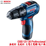 BOSCH GSB 12V-30 Professional 無碳刷 免碳刷 充電式電鑽/起子機 (雙電+木工配件組+金工配件組+螺絲起子配件組+布質收納包) (06019G91C1)